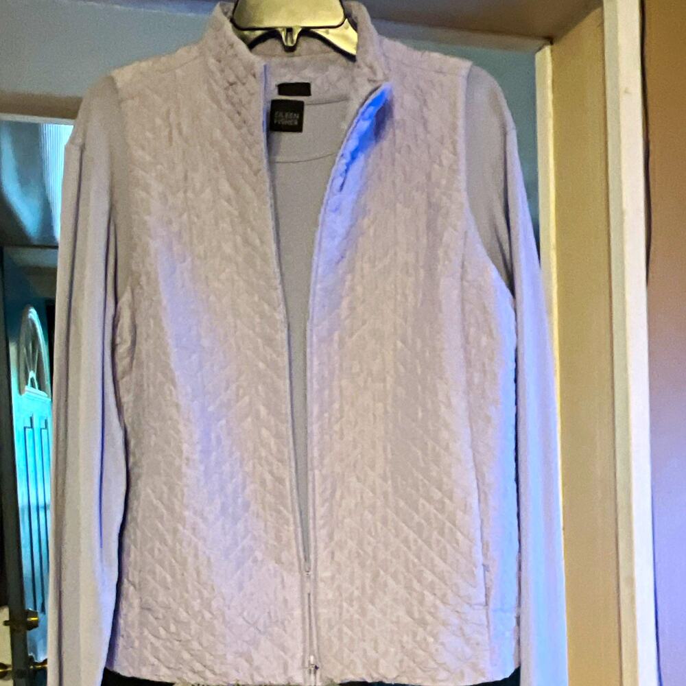 Eileen Fisher Womens L Blue Quilted Full Zip Vest and Blouse Set 100% Silk
